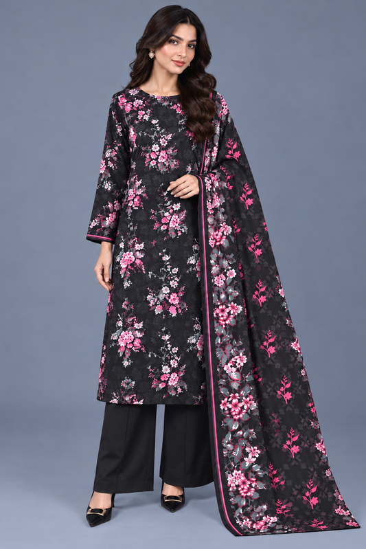 3 Pieces - Bareeze Unstitched Purple Ladies Printed Khaddar Suit