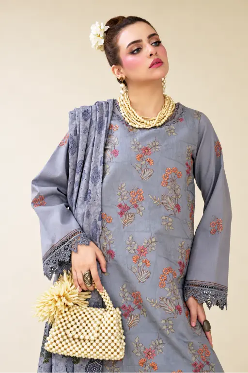 3 Pieces - Marooj Luxury Embroidered Unstitched Light Purple  Karandi Ladies Suits