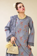 3 Pieces - Marooj Luxury Embroidered Unstitched Light Purple  Karandi Ladies Suits
