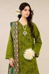 3 Pieces - Marooj Luxury Embroidered Unstitched Mehndi  Karandi Ladies Suits