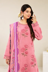 3 Pieces - Marooj Luxury Embroidered Unstitched Baby Pink  Karandi Ladies Suits