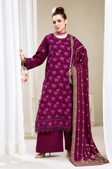 3 Pieces - Marooj Luxury Embroidered Unstitched Maroon Karandi Ladies Suits