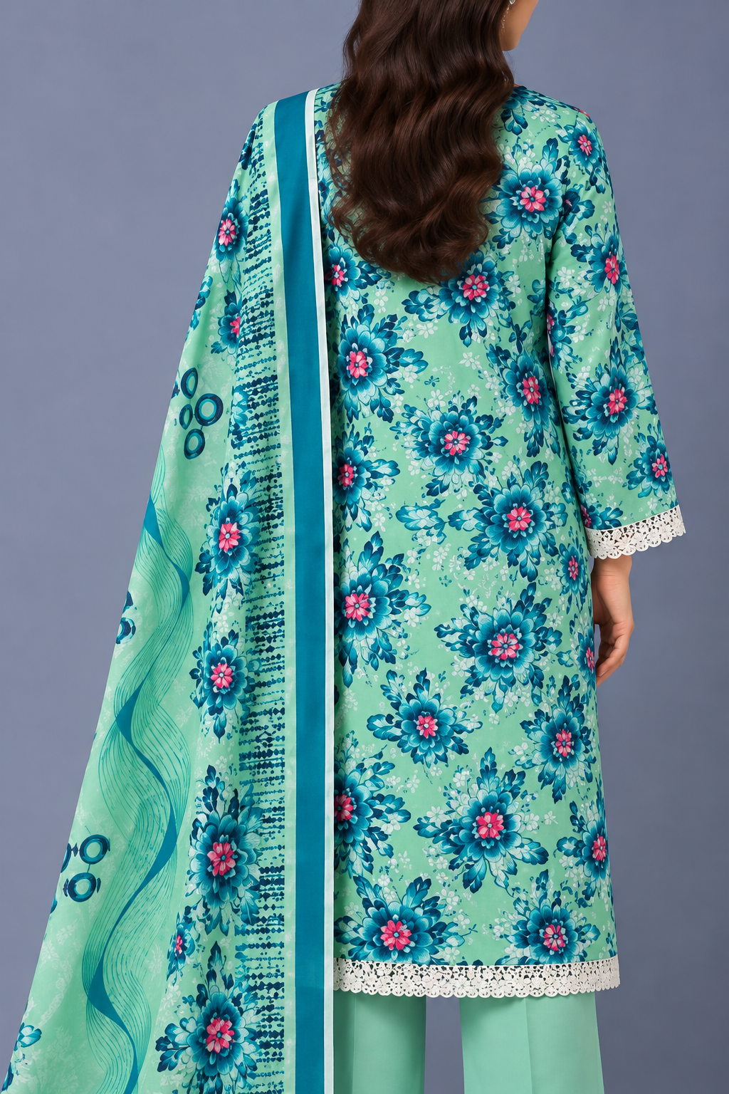 3 Pieces - Bareeze Unstitched Sea Green Ladies Printed Khaddar Suit