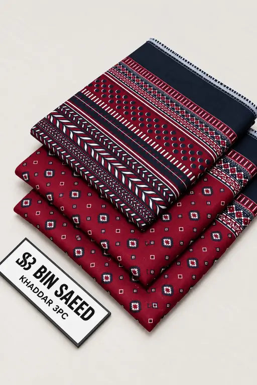 3 Pieces - Bin Saeed Unstitched Plum Ladies Printed Khaddar Suit