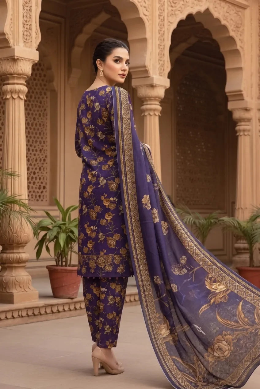 3 Pieces - Marooj Unstitched Purple BanaDora Linen Suit