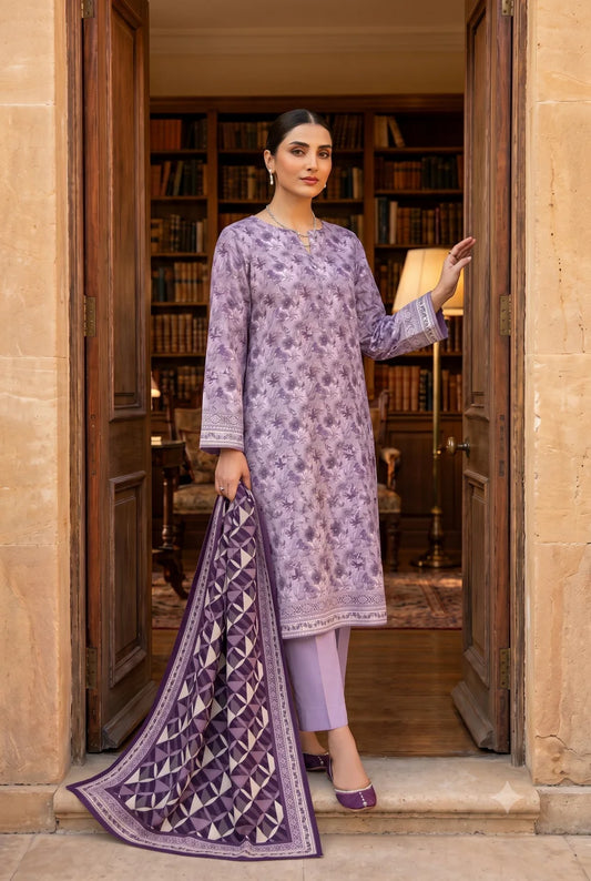 3 Pieces - Sohni Dharti Unstitched Light Purple Ladies Lawn Suit