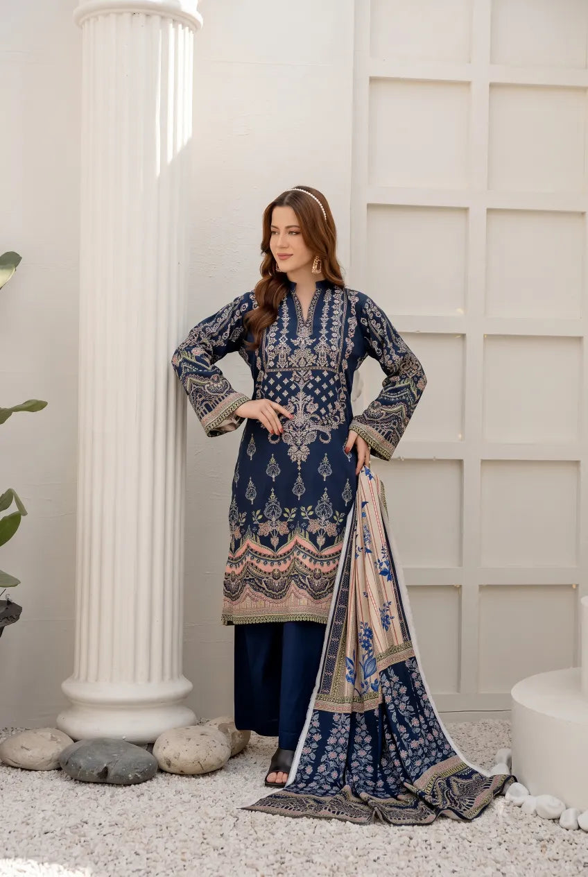 3 Pieces - Marooj Unstitched Dark Blue BanaDora Linen Suit