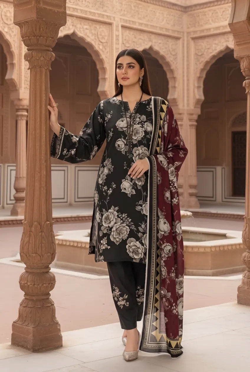 3 Pieces - Marooj Unstitched Black BanaDora Linen Suit