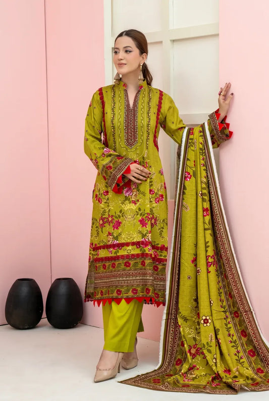 3 Pieces - Marooj Unstitched Parrot BanaDora Linen Suit