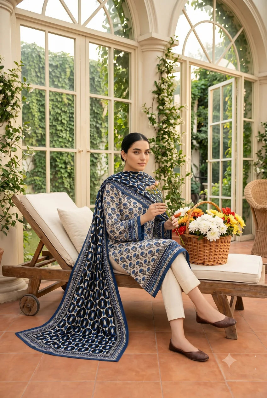 3 Pieces - Sohni Dharti Unstitched Light Grey Ladies Lawn Suit