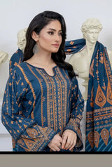 3 Piece - Marooj Unstitched Blue BanaDora Linen Suit