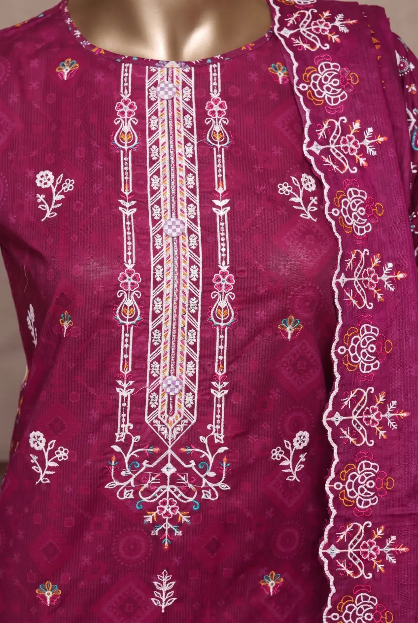 3 Pieces - Riwayat Unstitched Dark Pink Ladies Cambric Cotton Suit
