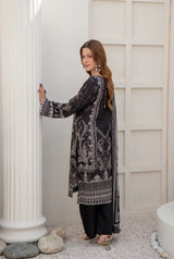 3 Pieces - Marooj Unstitched Grey Black BanaDora Linen Suit