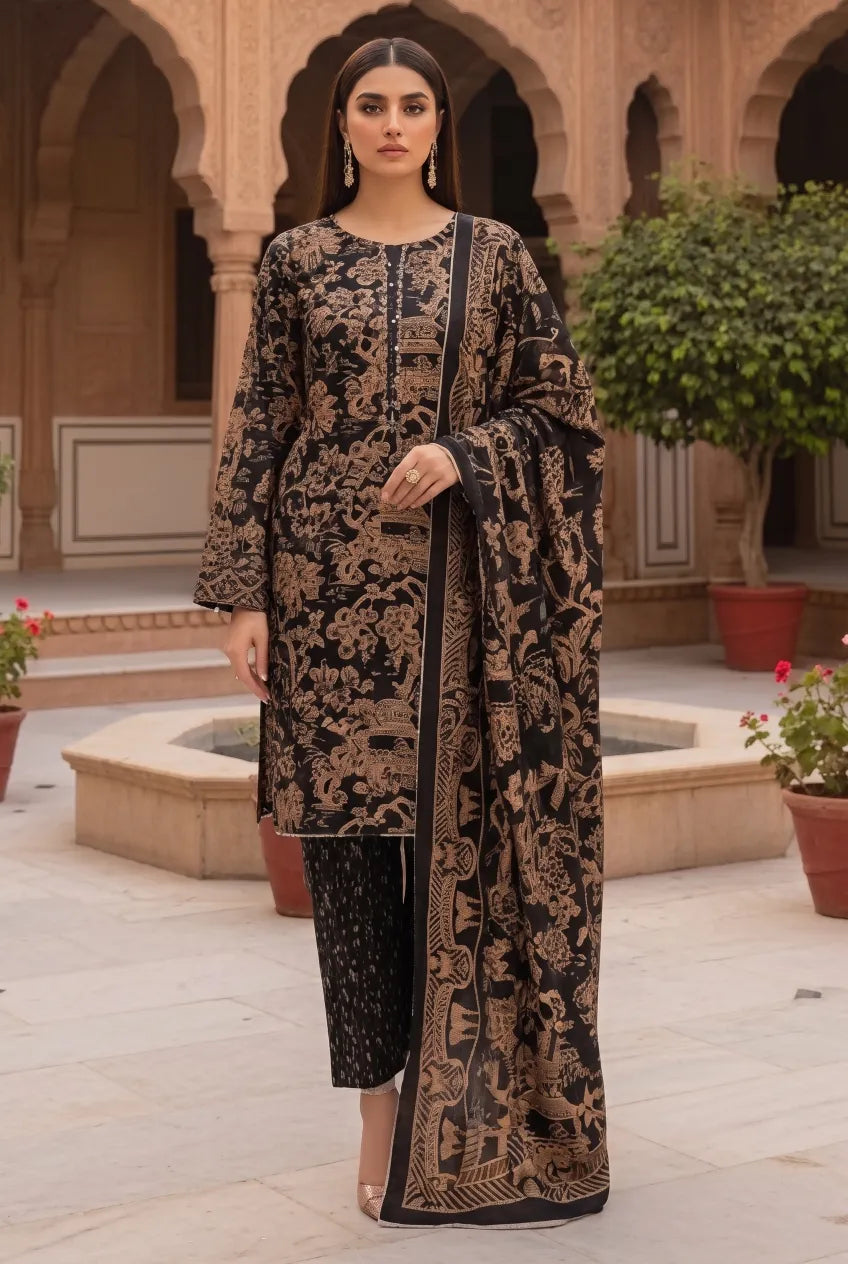 3 Pieces - Marooj Unstitched Black BanaDora Linen Suit