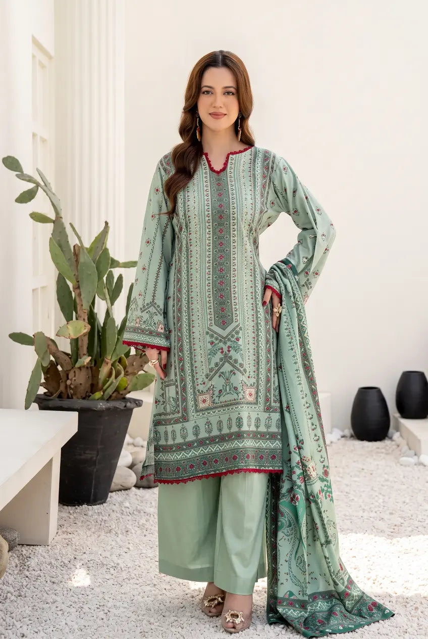 3 Pieces - Marooj Unstitched Sea Green BanaDora Linen Suit