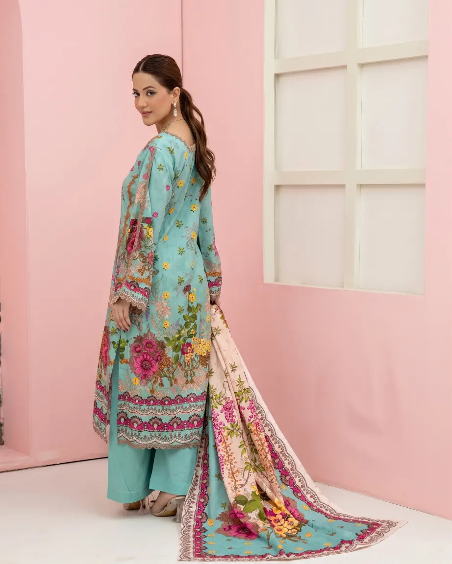 3 Pieces - Marooj Unstitched Sky Blue BanaDora Linen Suit