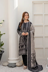 3 Pieces - Marooj Unstitched Grey Black BanaDora Linen Suit