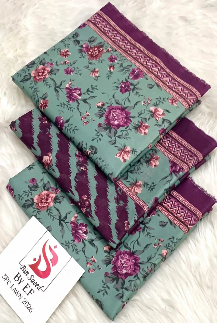 3 Pieces - Bin Saeed Unstitched Sea Green Ladies Lawn Suit