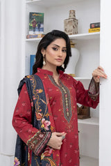 3 Piece - Marooj Unstitched Maroon BanaDora Linen Suit