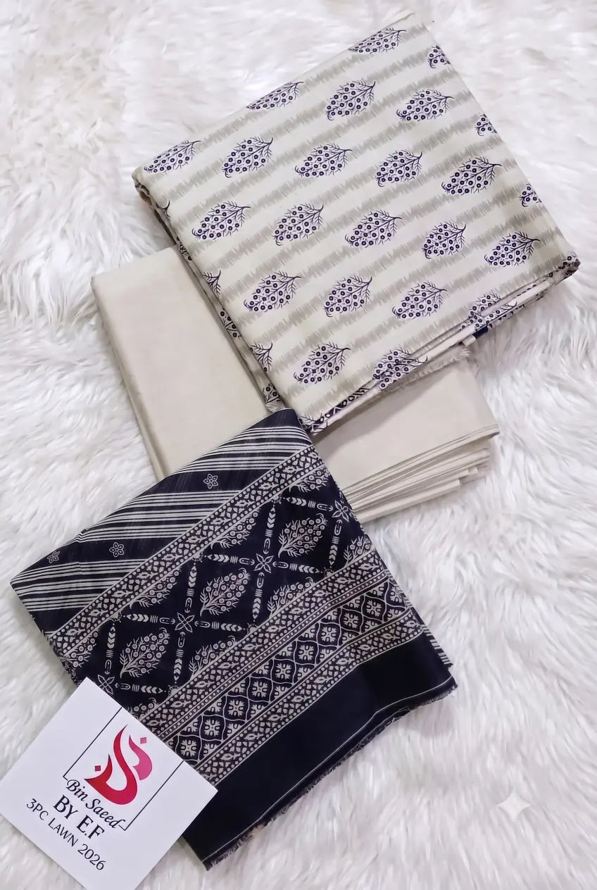 3 Pieces - Bin Saeed Unstitched Skin Ladies Lawn Suit