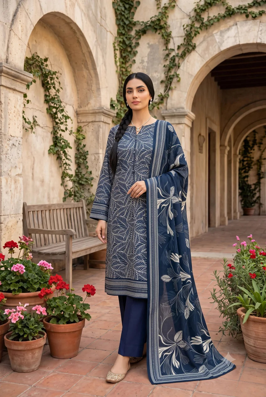 3 Pieces - Sohni Dharti Unstitched Blue Ladies Lawn Suit
