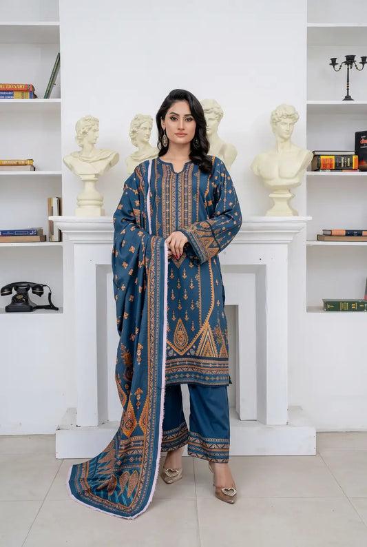 3 Piece - Marooj Unstitched Blue BanaDora Linen Suit
