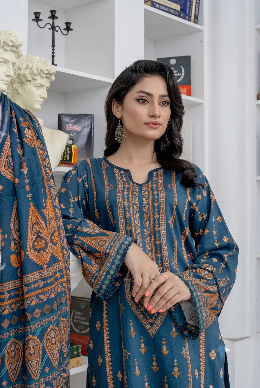 3 Piece - Marooj Unstitched Blue BanaDora Linen Suit