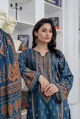 3 Piece - Marooj Unstitched Blue BanaDora Linen Suit