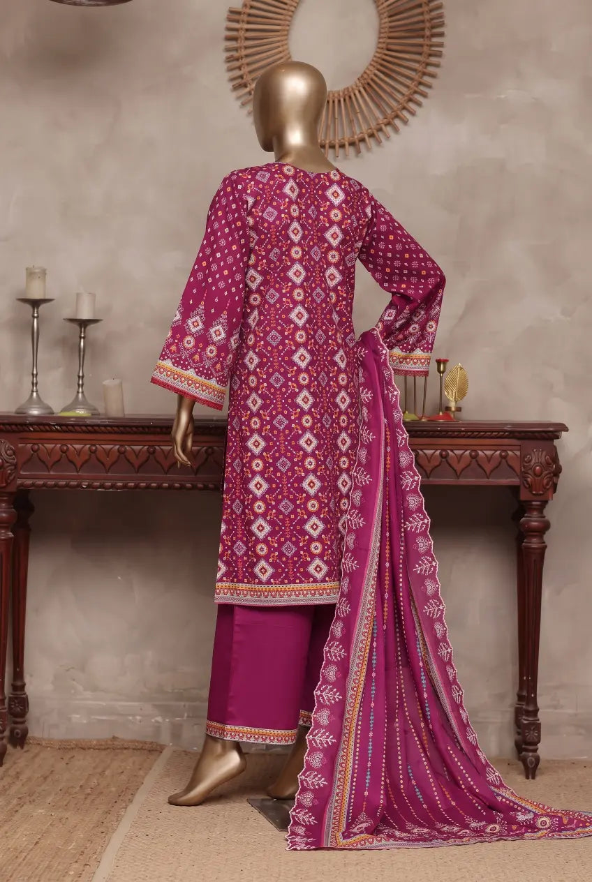 3 Pieces - Riwayat Unstitched Dark Pink Ladies Cambric Cotton Suit