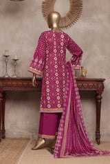 3 Pieces - Riwayat Unstitched Dark Pink Ladies Cambric Cotton Suit