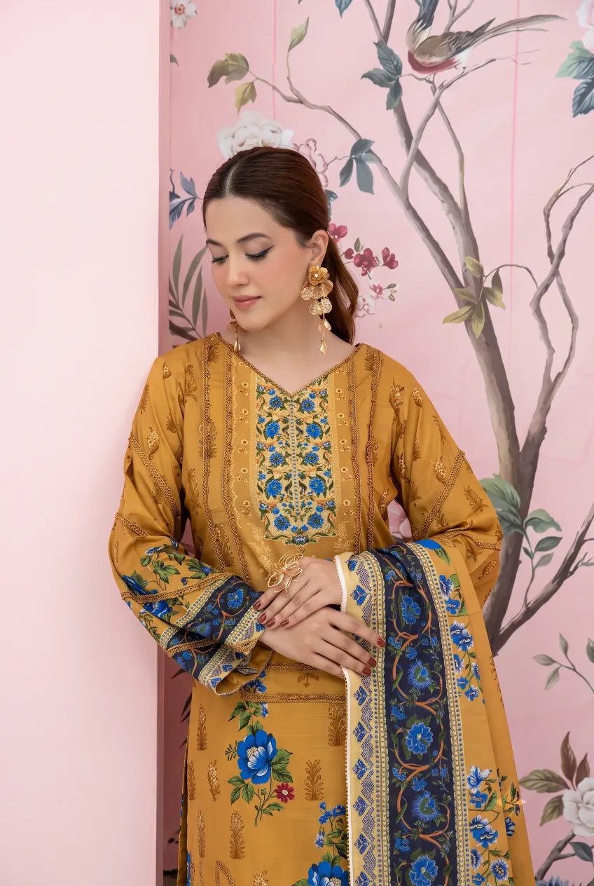 3 Pieces - Marooj Unstitched Light Mustard BanaDora Linen Suit