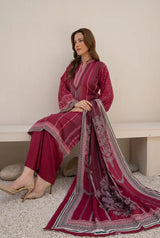 3 Pieces - Marooj Unstitched Maroon BanaDora Linen Suit
