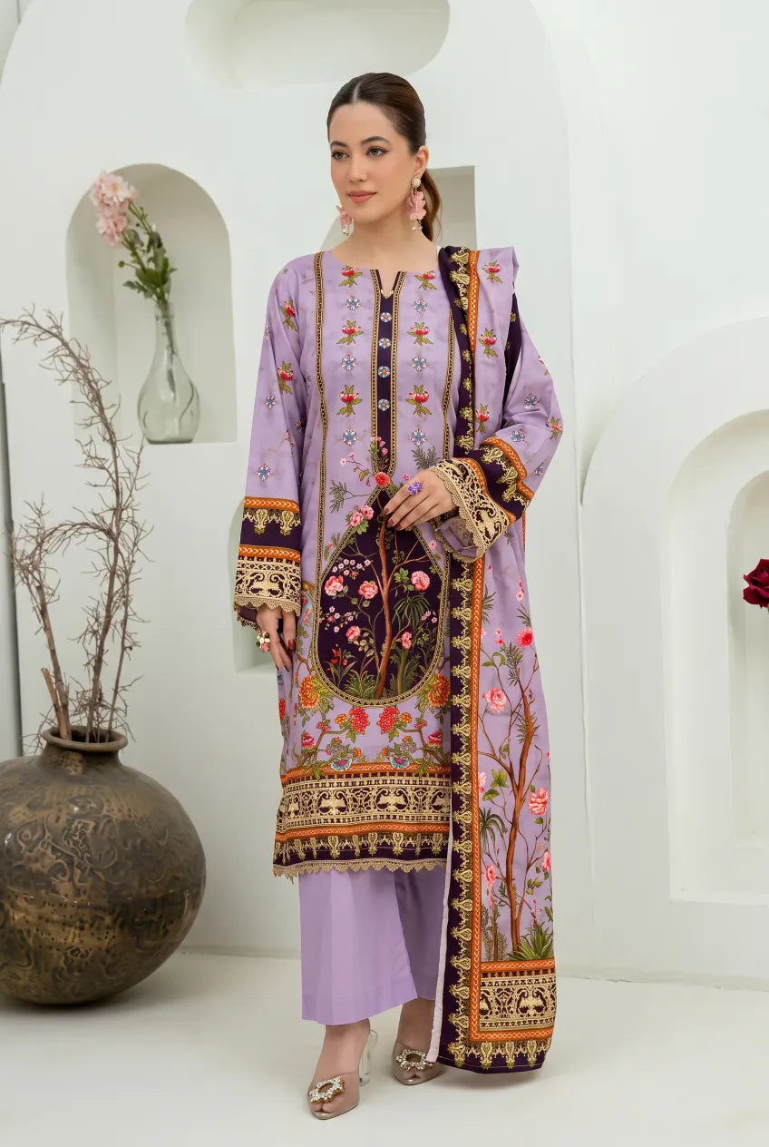 3 Pieces - Marooj Unstitched Light Purple BanaDora Linen Suit