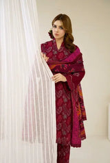 3 Pieces - Marooj Luxury Embroidered Unstitched Maroon  Karandi Ladies Suits