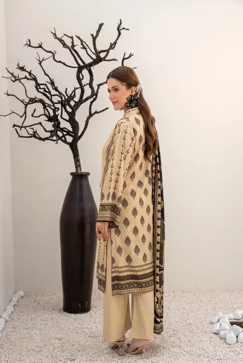 3 Pieces - Marooj Unstitched Cream BanaDora Linen Suit