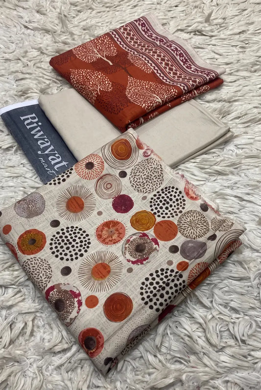 3 Pieces - Riwayat Unstitched SKin Dobby Viscose Suit