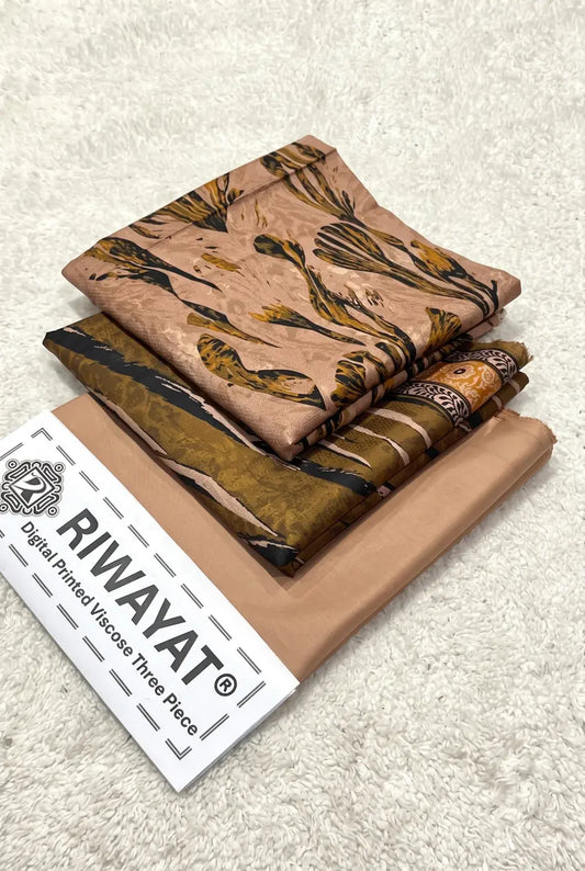 3 Pieces - Riwayat Unstitched Camel  Dobby Viscose Suit
