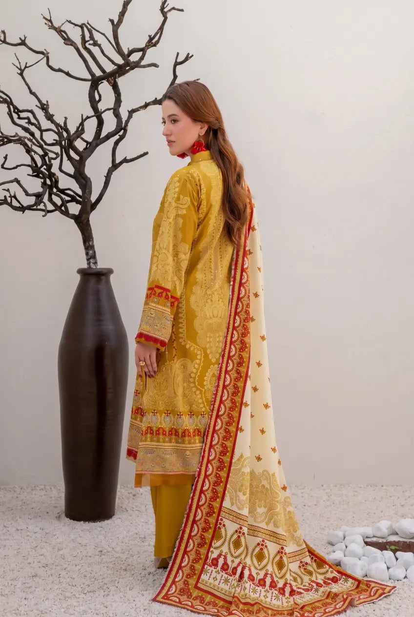 3 Pieces - Marooj Unstitched Mustard Yellow BanaDora Linen Suit