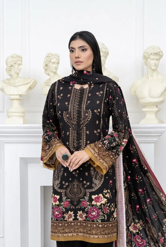3 Piece - Marooj Unstitched Black BanaDora Linen Suit