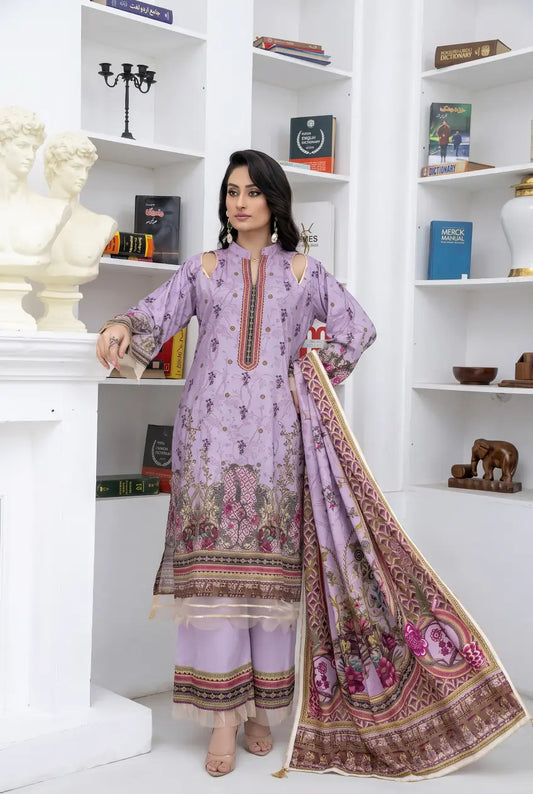 3 Piece - Marooj Unstitched Light Purple BanaDora Linen Suit