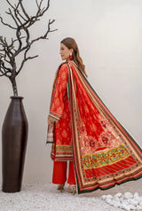 3 Pieces - Marooj Unstitched Graish Red BanaDora Linen Suit