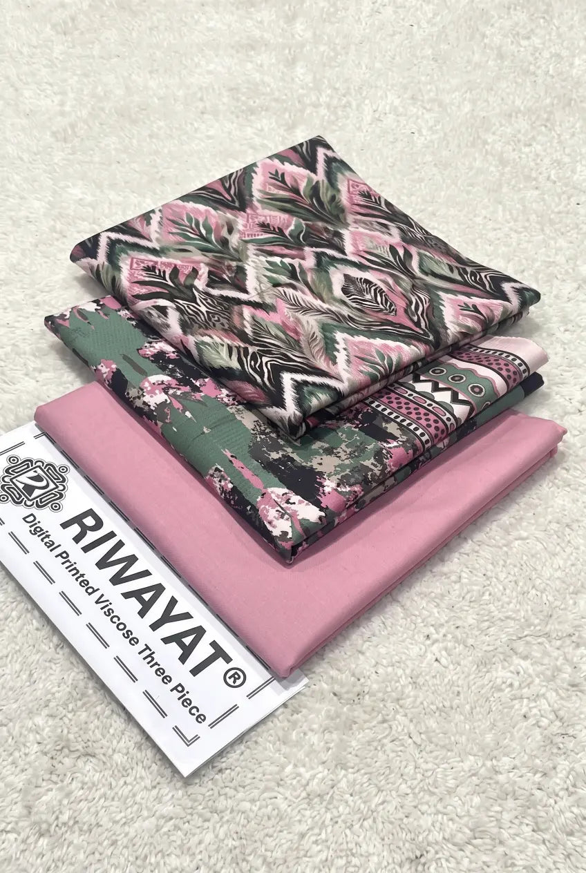 3 Pieces - Riwayat Unstitched Pink Dobby Viscose Suit