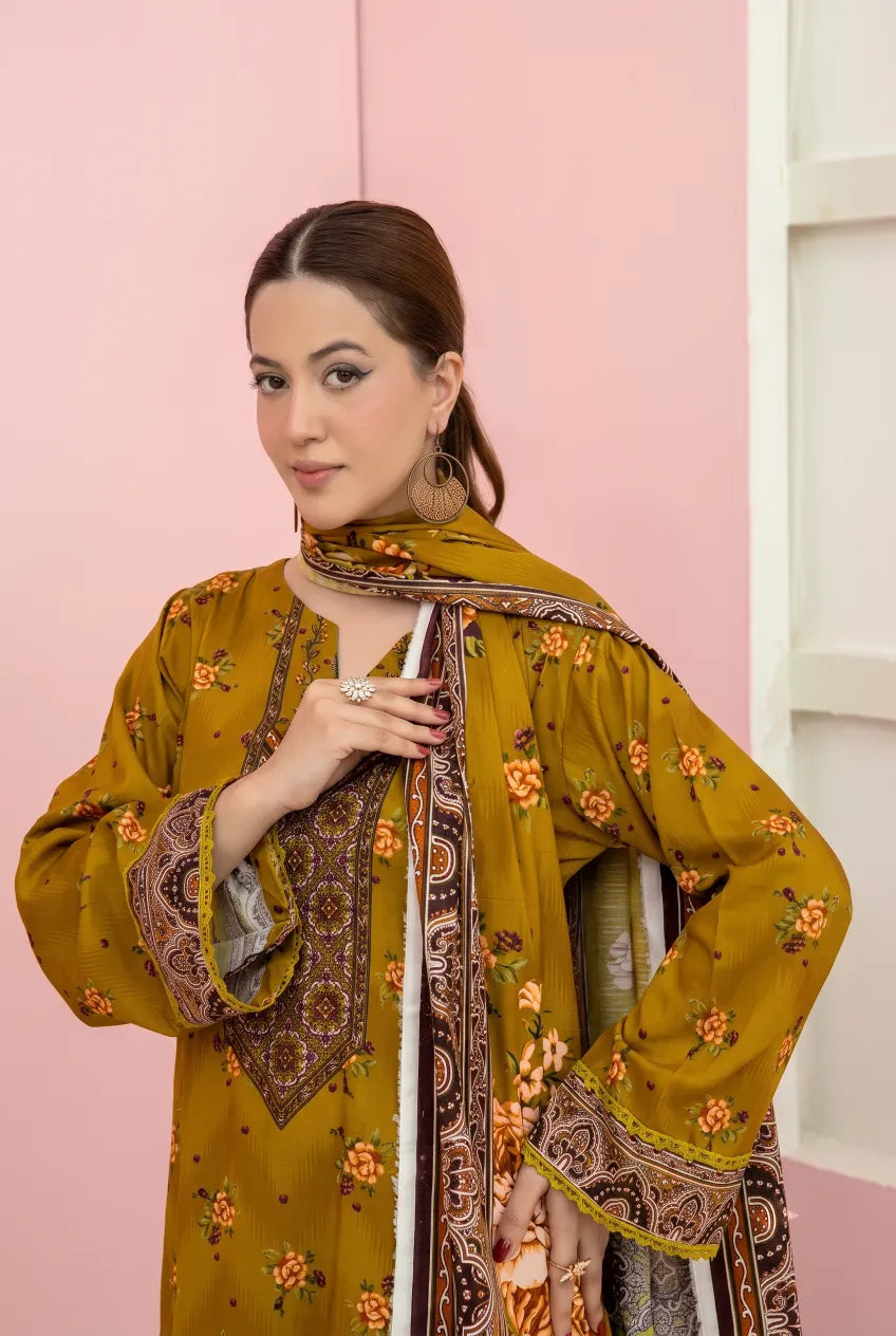 3 Pieces - Marooj Unstitched Mustard BanaDora Linen Suit