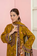 3 Pieces - Marooj Unstitched Mustard BanaDora Linen Suit
