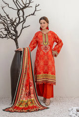 3 Pieces - Marooj Unstitched Graish Red BanaDora Linen Suit