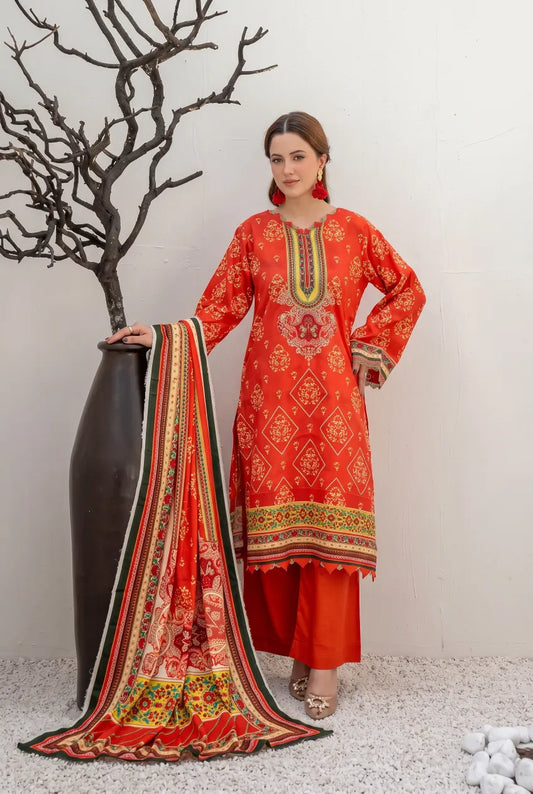 3 Pieces - Marooj Unstitched Graish Red BanaDora Linen Suit