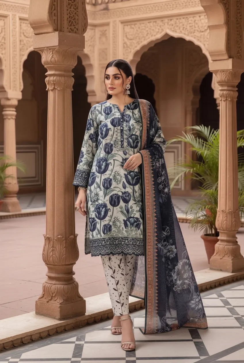 3 Pieces - Marooj Unstitched White BanaDora Linen Suit