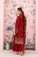 3 Pieces - Marooj Unstitched Maroon BanaDora Linen Suit
