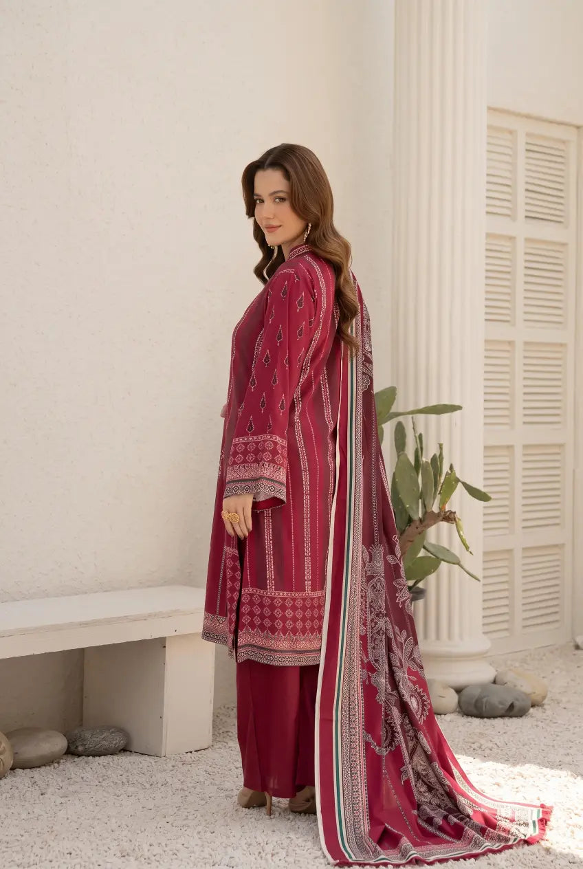 3 Pieces - Marooj Unstitched Maroon BanaDora Linen Suit