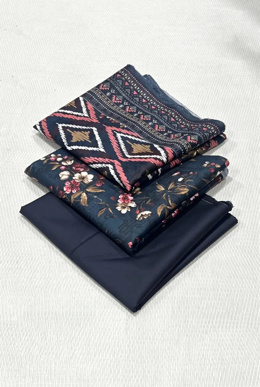 3 Pieces - Riwayat Unstitched Black Dobby Viscose Suit